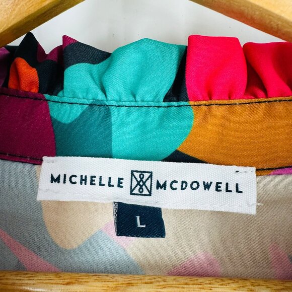 Michelle McDowell Ruffle Button-Up Waylon Dress Multicolor Abstract Print Size L - Picture 8 of 8